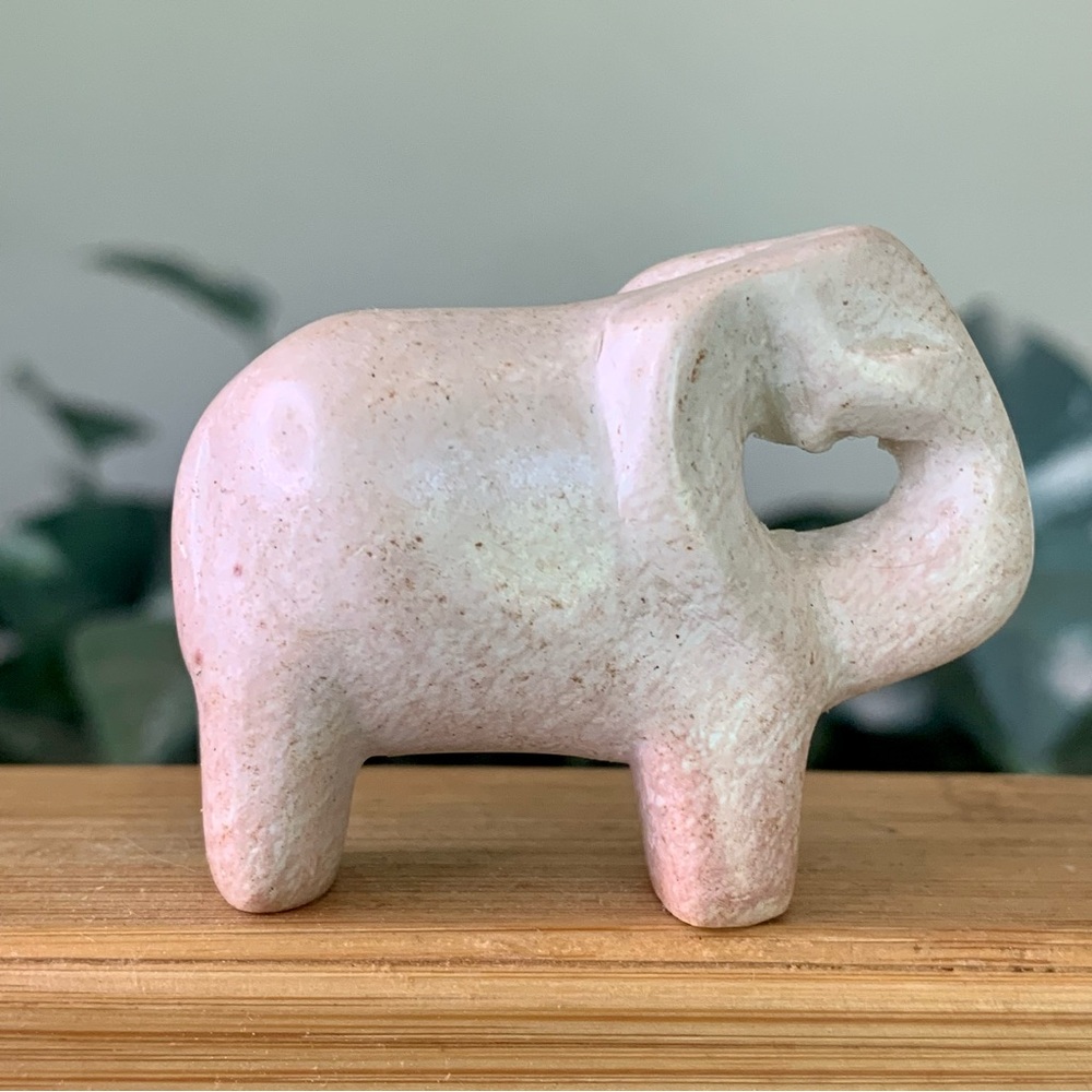 Pink Soapstone Elephant Figurine Hand Carved Zoo Safari Animal Pet Carving 2”